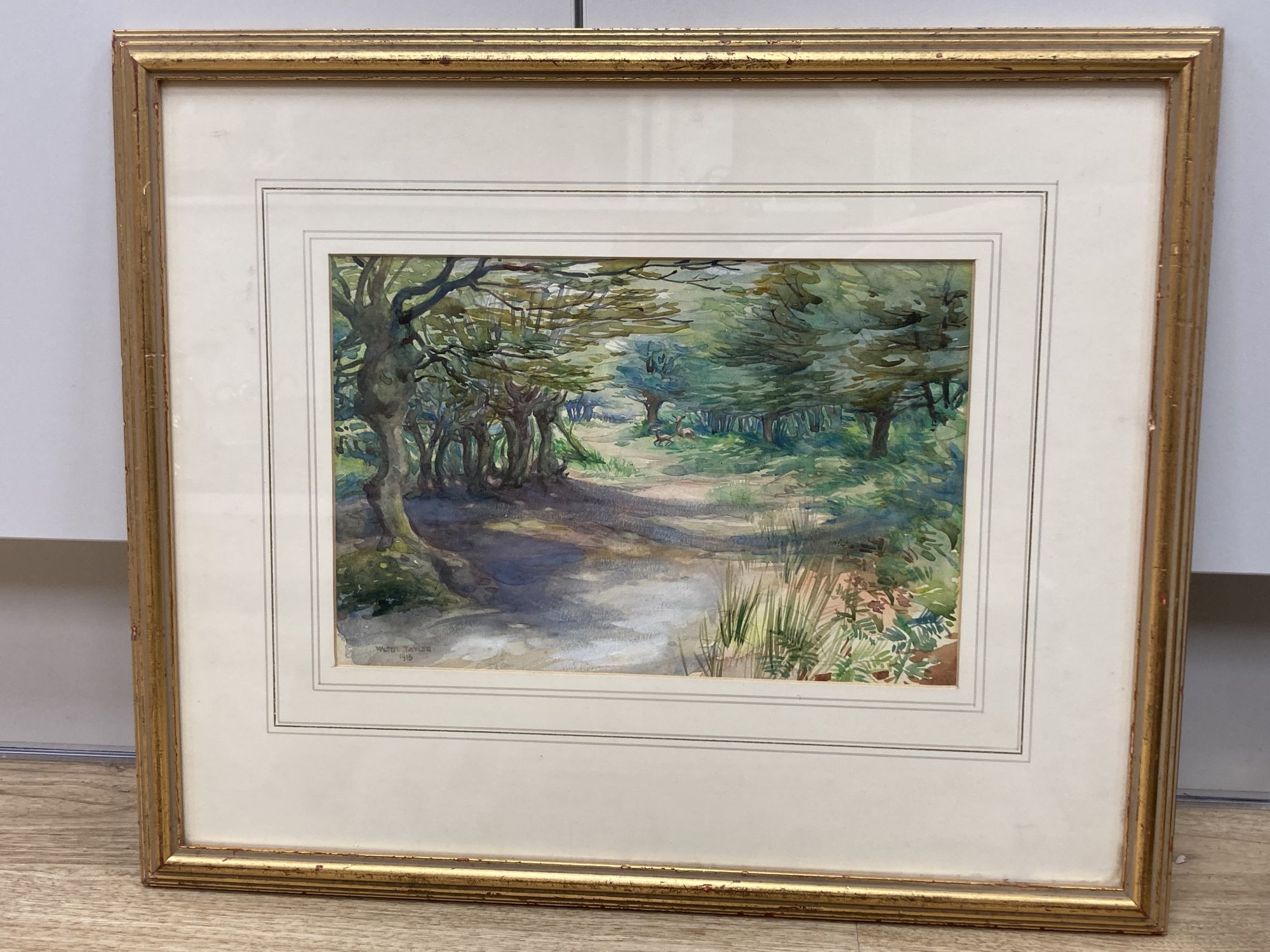 Walter Taylor (b.1875), watercolour, A Deer in Epping Forest, signed and dated 1913, 18 x 26.5cm